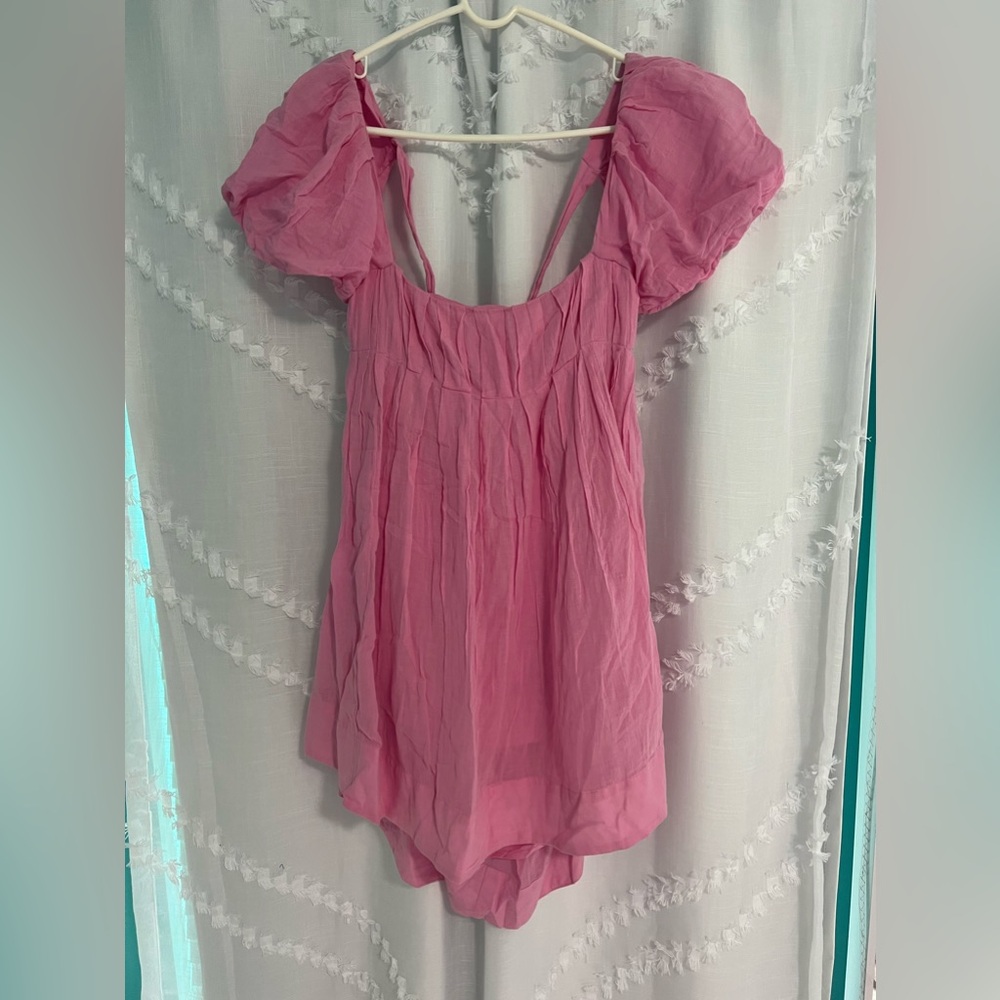 Free People Pink Puff Sleeve Mini Dress